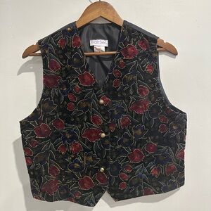 FAIRSET Vintage Velvet Floral Holiday Festive Gothic Vest Size M